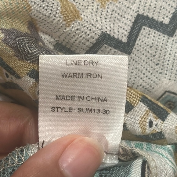 Uncle Frank Brown Yellow Teal Pattern Rayon Sleeveless Shift Dress, Mini, Small - Picture 7 of 7